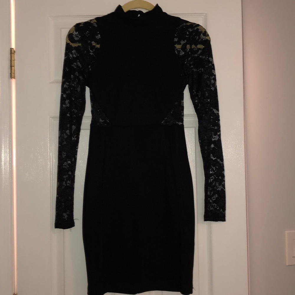 Macy’s black long lace sleeve dress